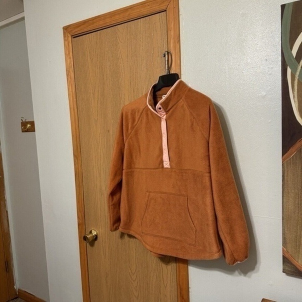 Sonoma NWT XXL Brown w/Pink Trim 1/4 Button Front Mockneck Sweater